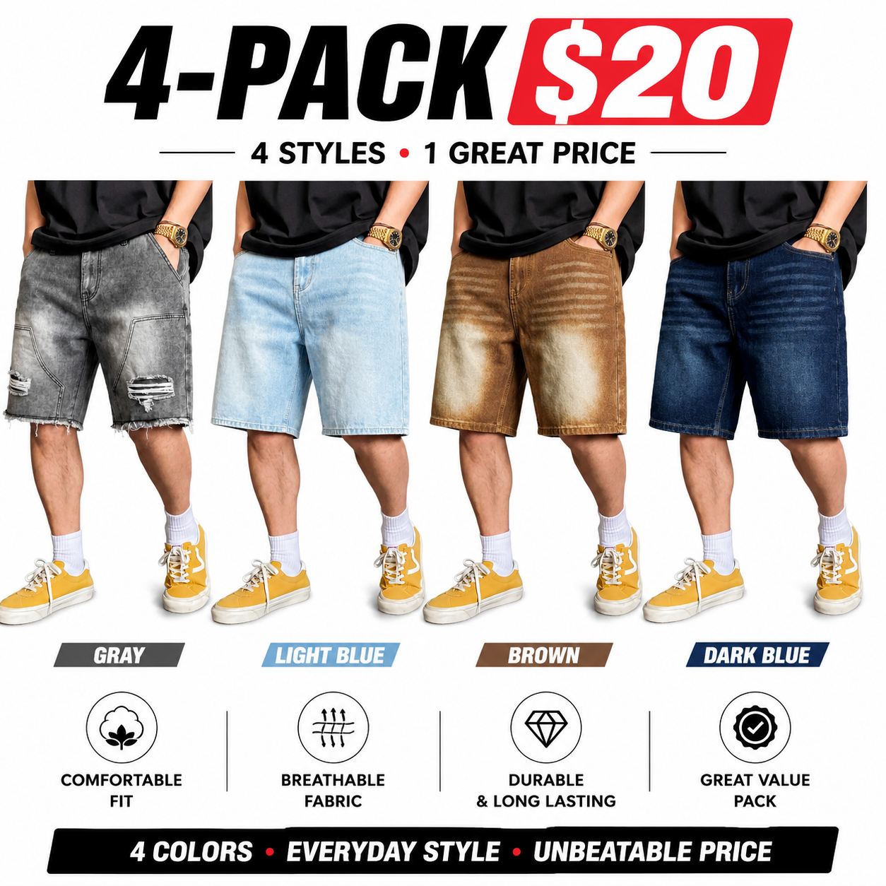 Men's Vintage Wash Denim Shorts