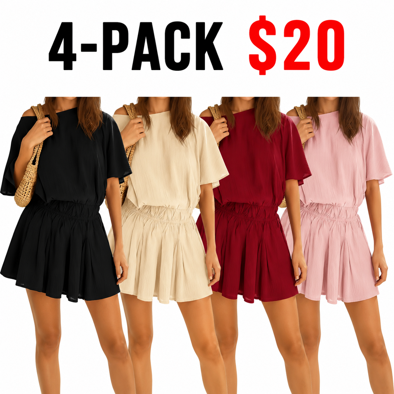 Womens Off the Shoulder Summer Loose Dresses Short Batwing Sleeve