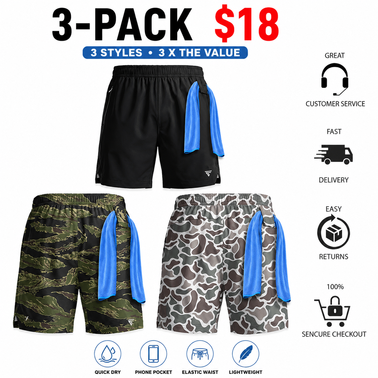 Men’s 7" Swim Trunks 2-in-1 with Compression Liner, Pockets