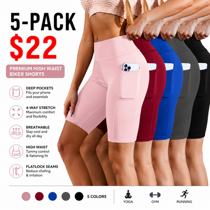 5pcs High Waist Athletic Yoga Shorts