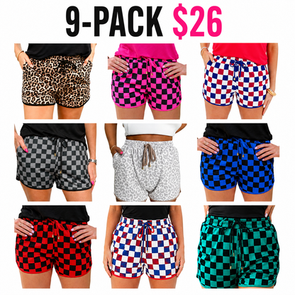 Women's Checkered Drawstring Elastic Waist Casual Shorts
