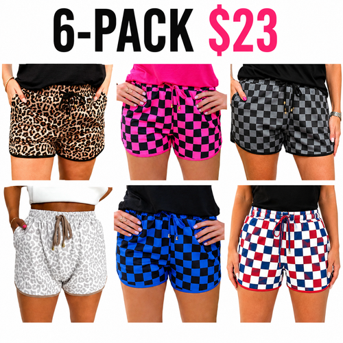 Women's Checkered Drawstring Elastic Waist Casual Shorts