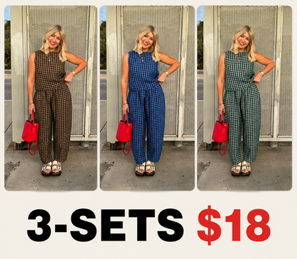 Women's Plaid Two Piece Set, Crop Top & Wide Leg Pants