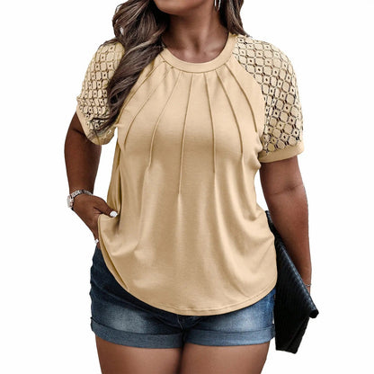 Plus Size Tops for Women Summer Lace Short Sleeve Crewneck Loose Casual Blouse Tunic T Shirts(1X-5X)