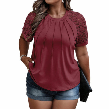 Plus Size Tops for Women Summer Lace Short Sleeve Crewneck Loose Casual Blouse Tunic T Shirts(1X-5X)