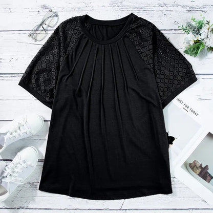 Plus Size Tops for Women Summer Lace Short Sleeve Crewneck Loose Casual Blouse Tunic T Shirts(1X-5X)