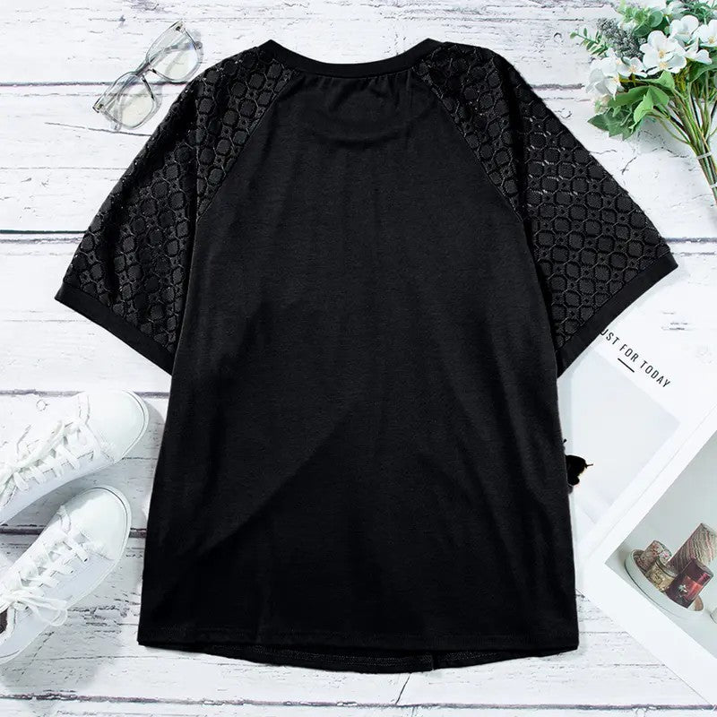 Plus Size Tops for Women Summer Lace Short Sleeve Crewneck Loose Casual Blouse Tunic T Shirts(1X-5X)
