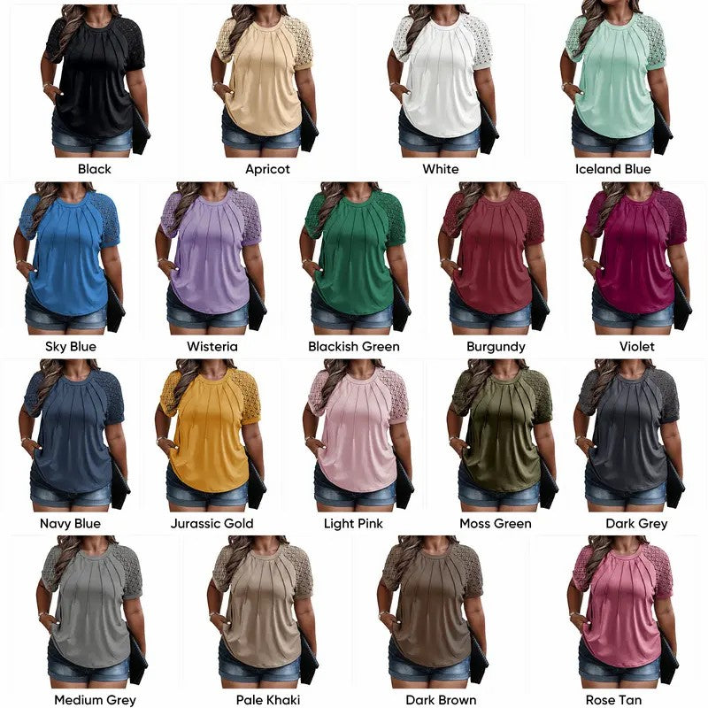 Plus Size Tops for Women Summer Lace Short Sleeve Crewneck Loose Casual Blouse Tunic T Shirts(1X-5X)