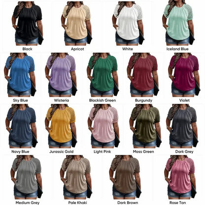 Plus Size Tops for Women Summer Lace Short Sleeve Crewneck Loose Casual Blouse Tunic T Shirts(1X-5X)