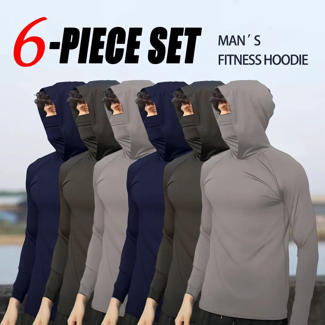 6-Piece Men's Casual Hoodie Pullovers UPF Sun Protection Soft Breathable