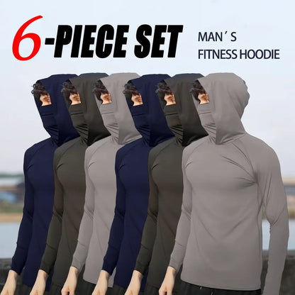6-Piece Men's Casual Hoodie Pullovers UPF Sun Protection Soft Breathable