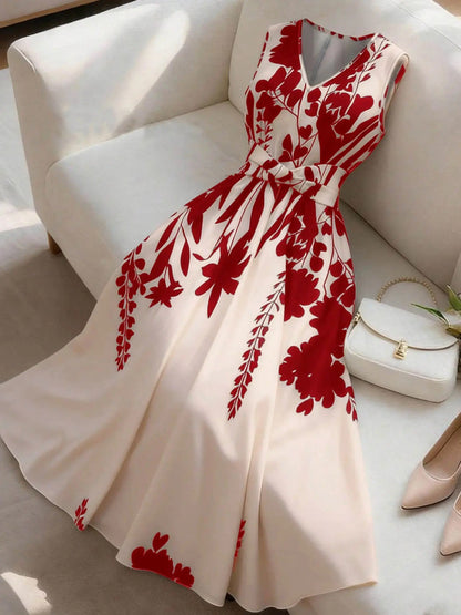 Women's Fashion Casual Chic Floral Print Sleeveless Dress