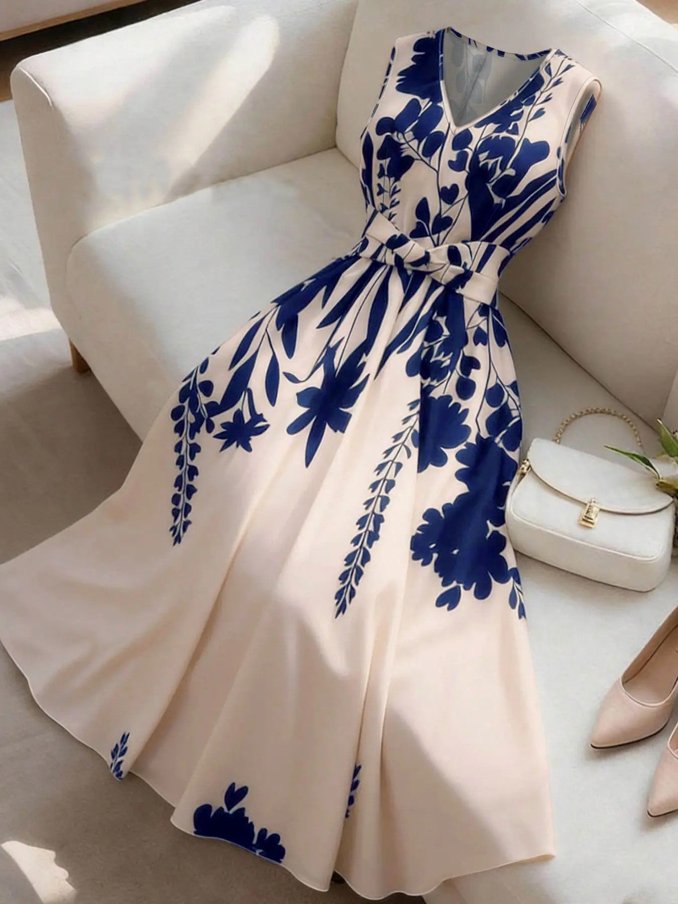 Women's Fashion Casual Chic Floral Print Sleeveless Dress