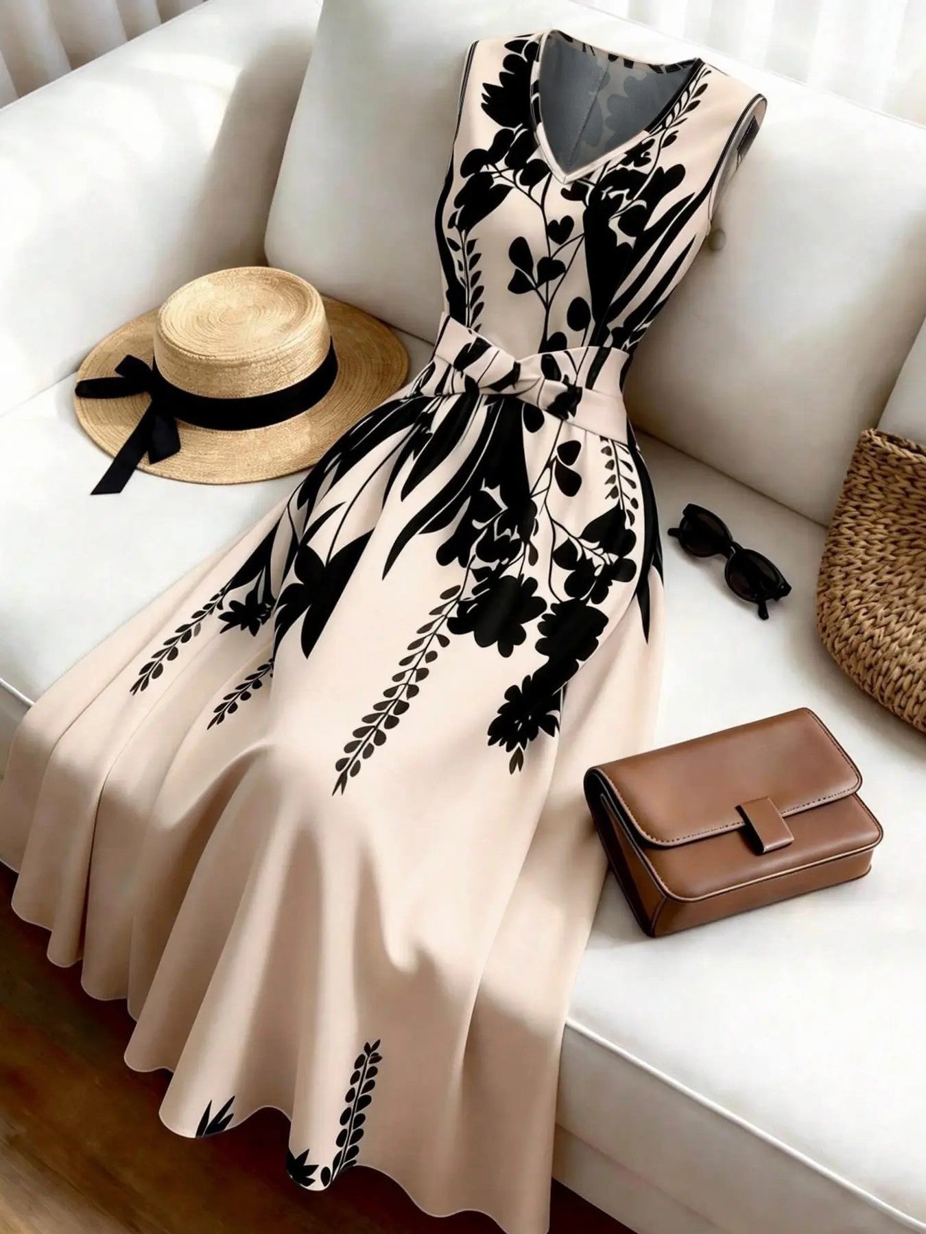 Women's Fashion Casual Chic Floral Print Sleeveless Dress