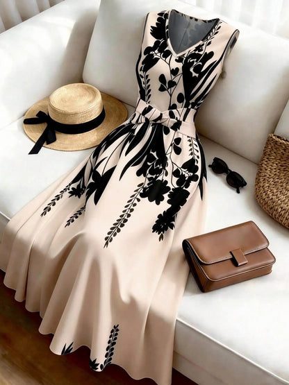 Women's Fashion Casual Chic Floral Print Sleeveless Dress