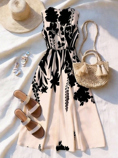 Women's Fashion Casual Chic Floral Print Sleeveless Dress
