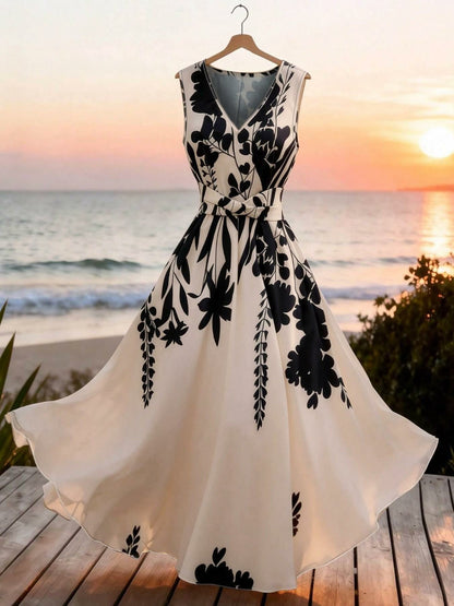 Women's Fashion Casual Chic Floral Print Sleeveless Dress