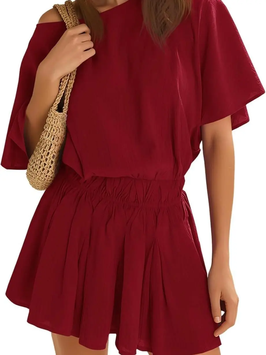 Womens Off the Shoulder Summer Loose Dresses Short Batwing Sleeve