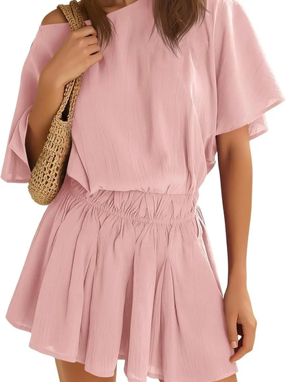 Womens Off the Shoulder Summer Loose Dresses Short Batwing Sleeve