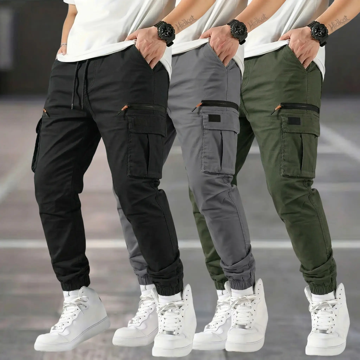 Men’s outdoor cargo pants, 3-pack — American casual straight-leg tapered harem long pants