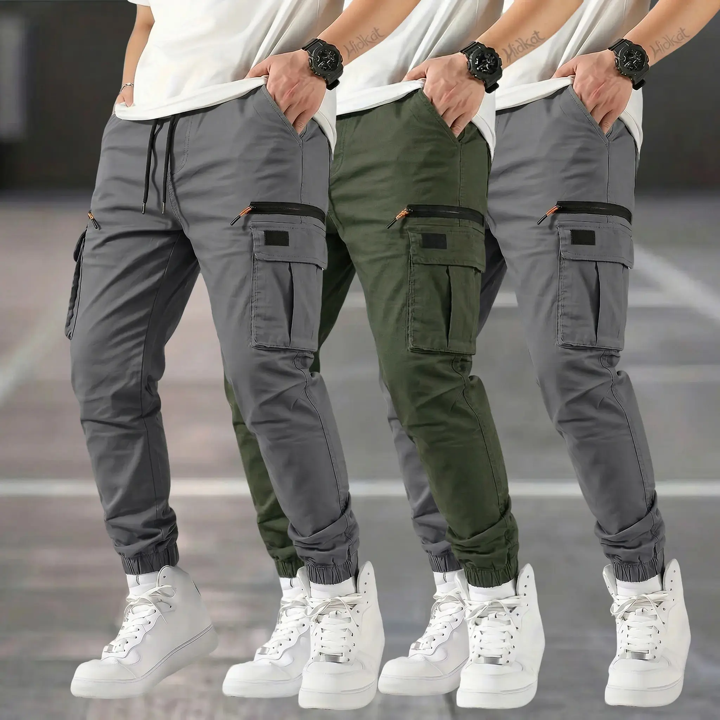 Men’s outdoor cargo pants, 3-pack — American casual straight-leg tapered harem long pants