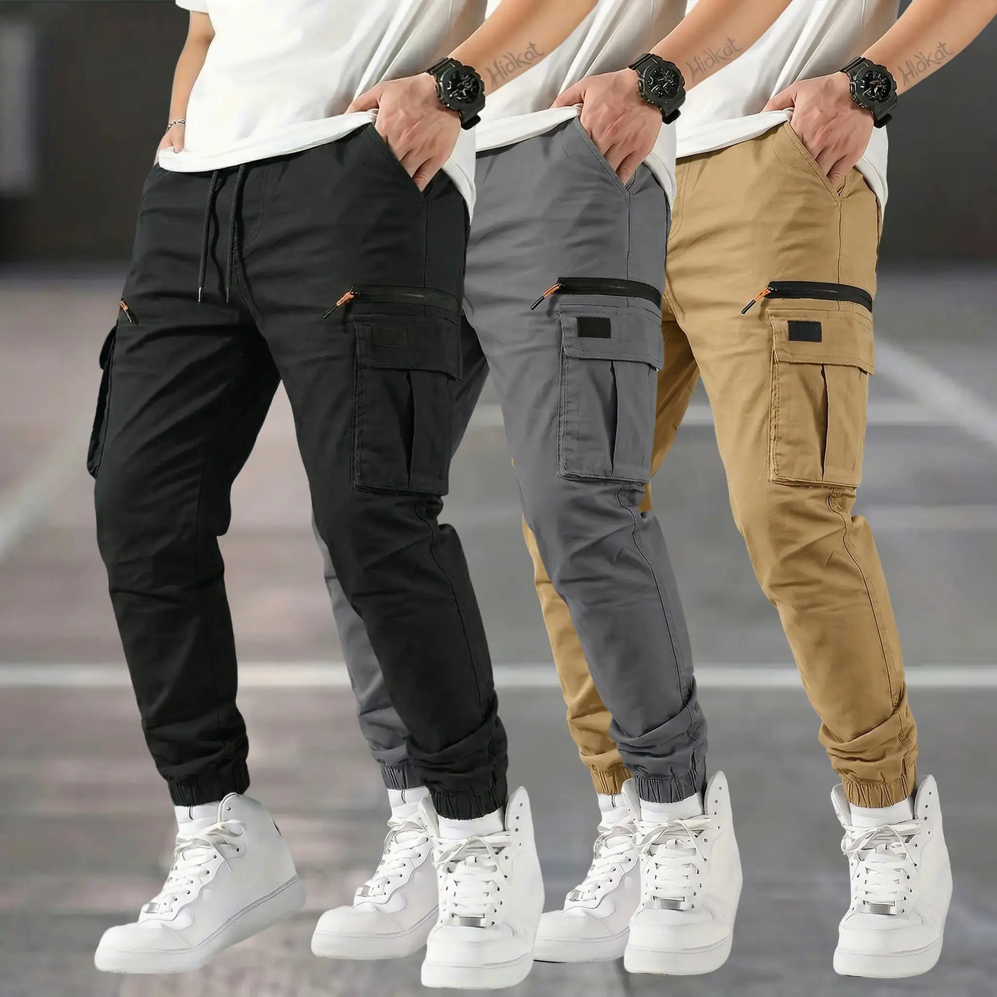 Men’s outdoor cargo pants, 3-pack — American casual straight-leg tapered harem long pants