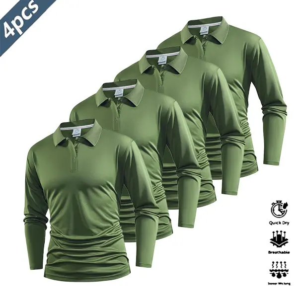 Four-piece men’s casual set featuring a long-sleeve quick-dry polo shirt for golf and tennis
