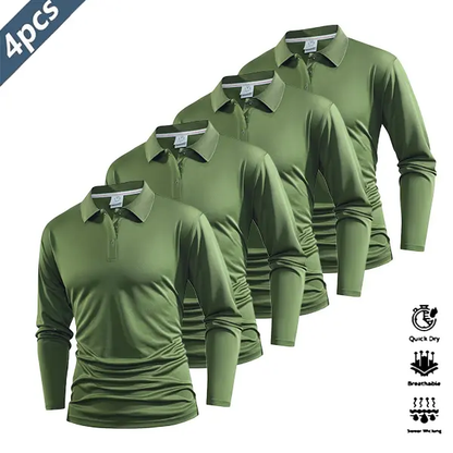 Four-piece men’s casual set featuring a long-sleeve quick-dry polo shirt for golf and tennis