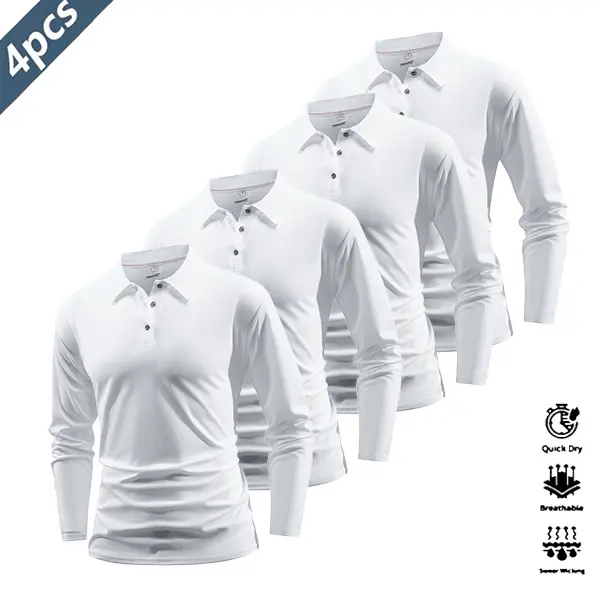 Four-piece men’s casual set featuring a long-sleeve quick-dry polo shirt for golf and tennis