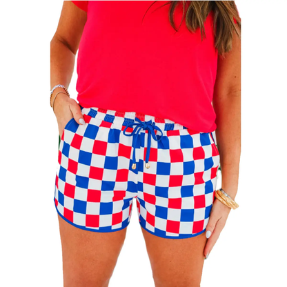 Women's Checkered Drawstring Elastic Waist Casual Shorts