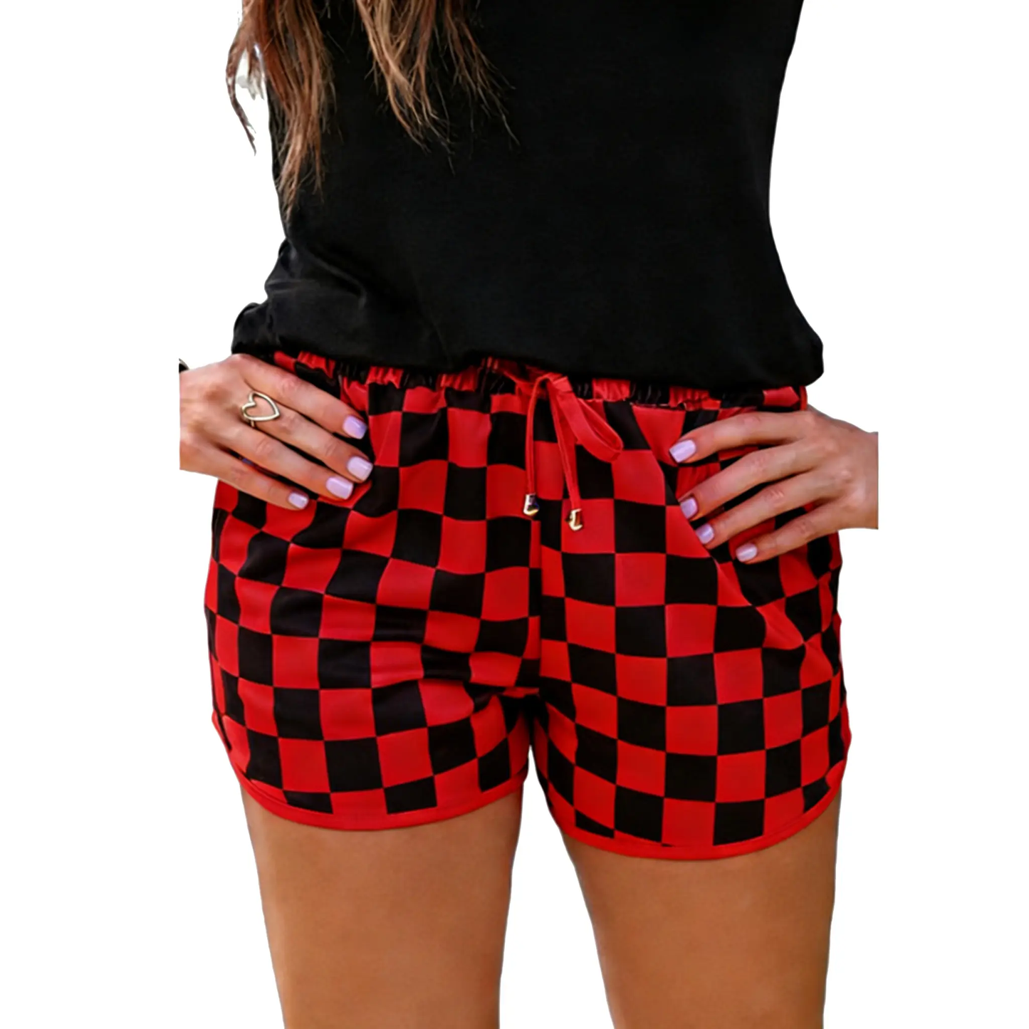 Women's Checkered Drawstring Elastic Waist Casual Shorts