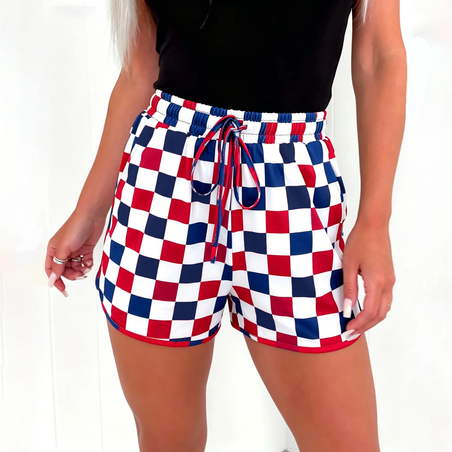 Women's Checkered Drawstring Elastic Waist Casual Shorts