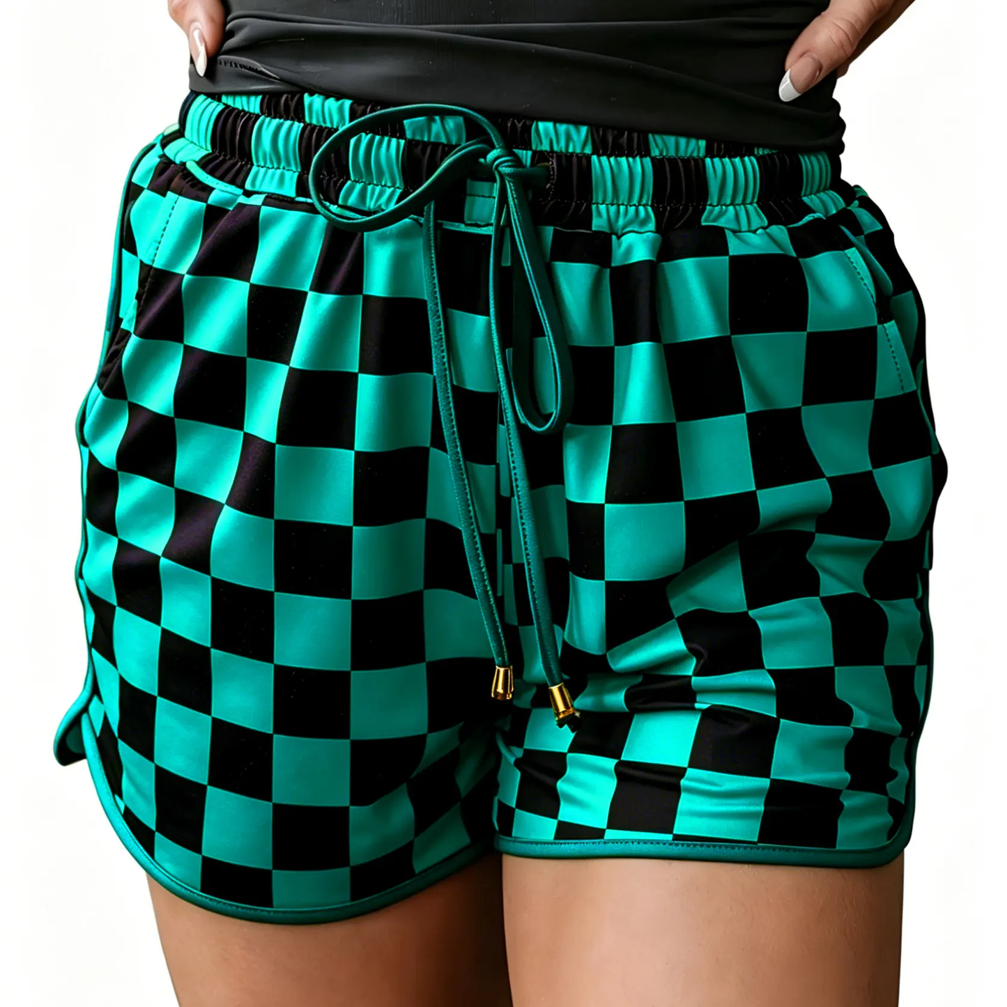 Women's Checkered Drawstring Elastic Waist Casual Shorts
