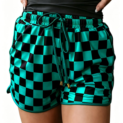 Women's Checkered Drawstring Elastic Waist Casual Shorts