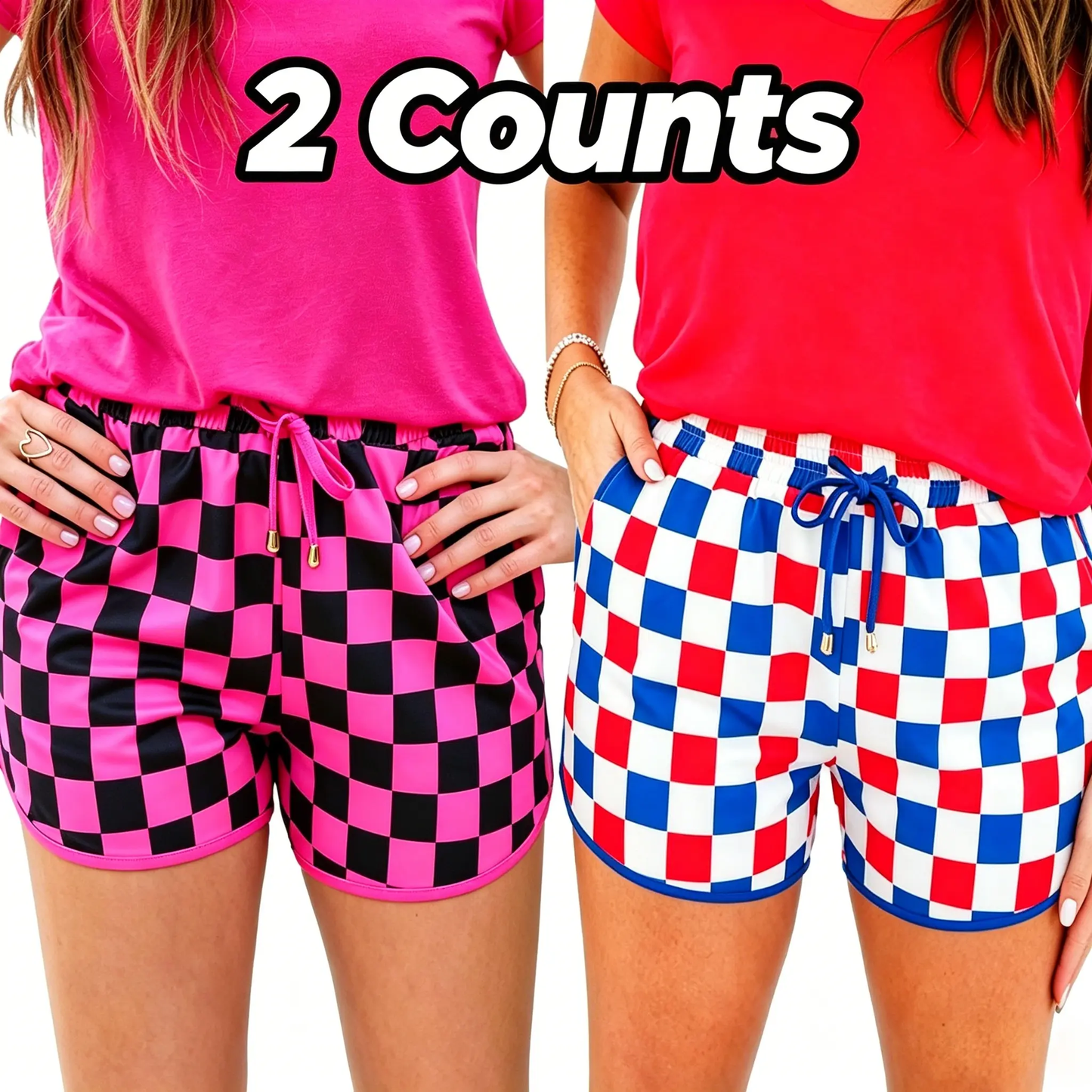 Women's Checkered Drawstring Elastic Waist Casual Shorts