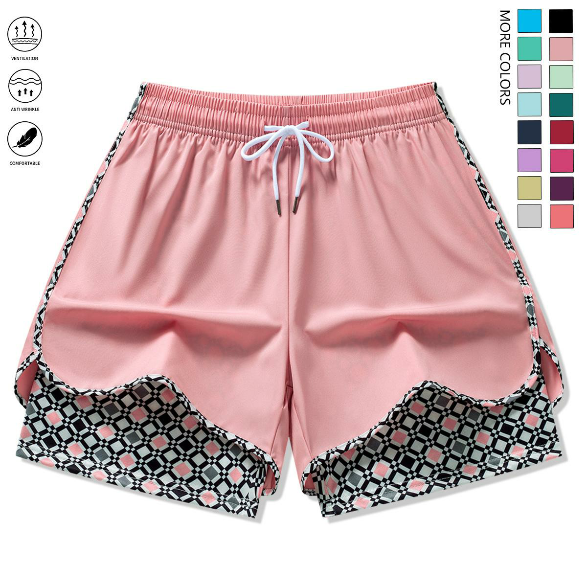 Set of 3 women’s casual athletic shorts featuring elastic waistband with lining