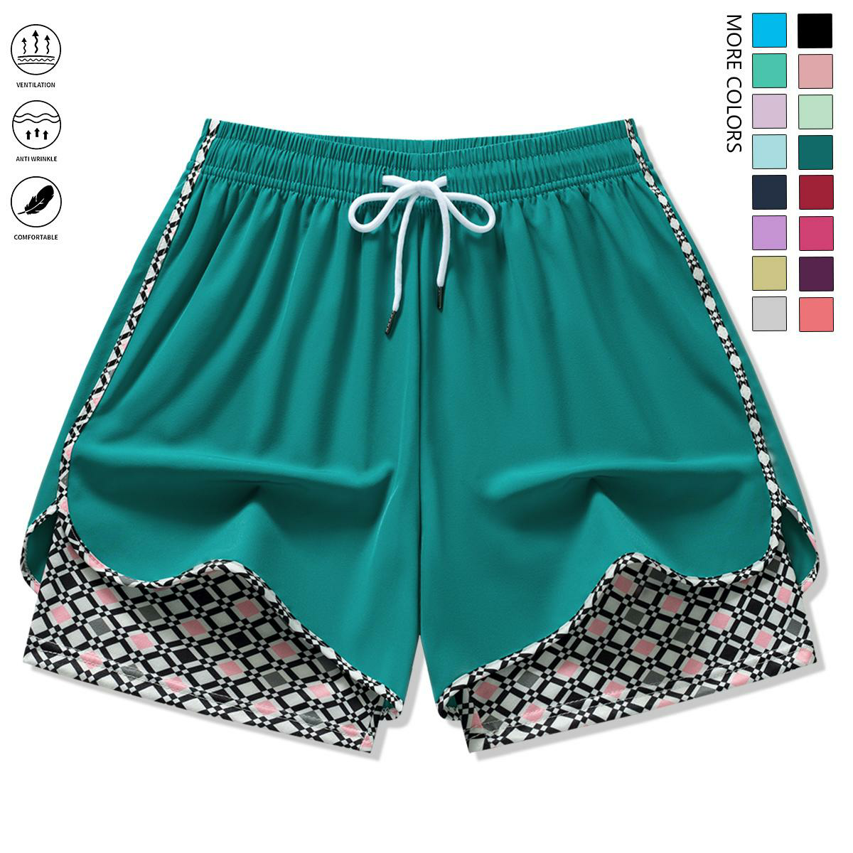 Set of 3 women’s casual athletic shorts featuring elastic waistband with lining