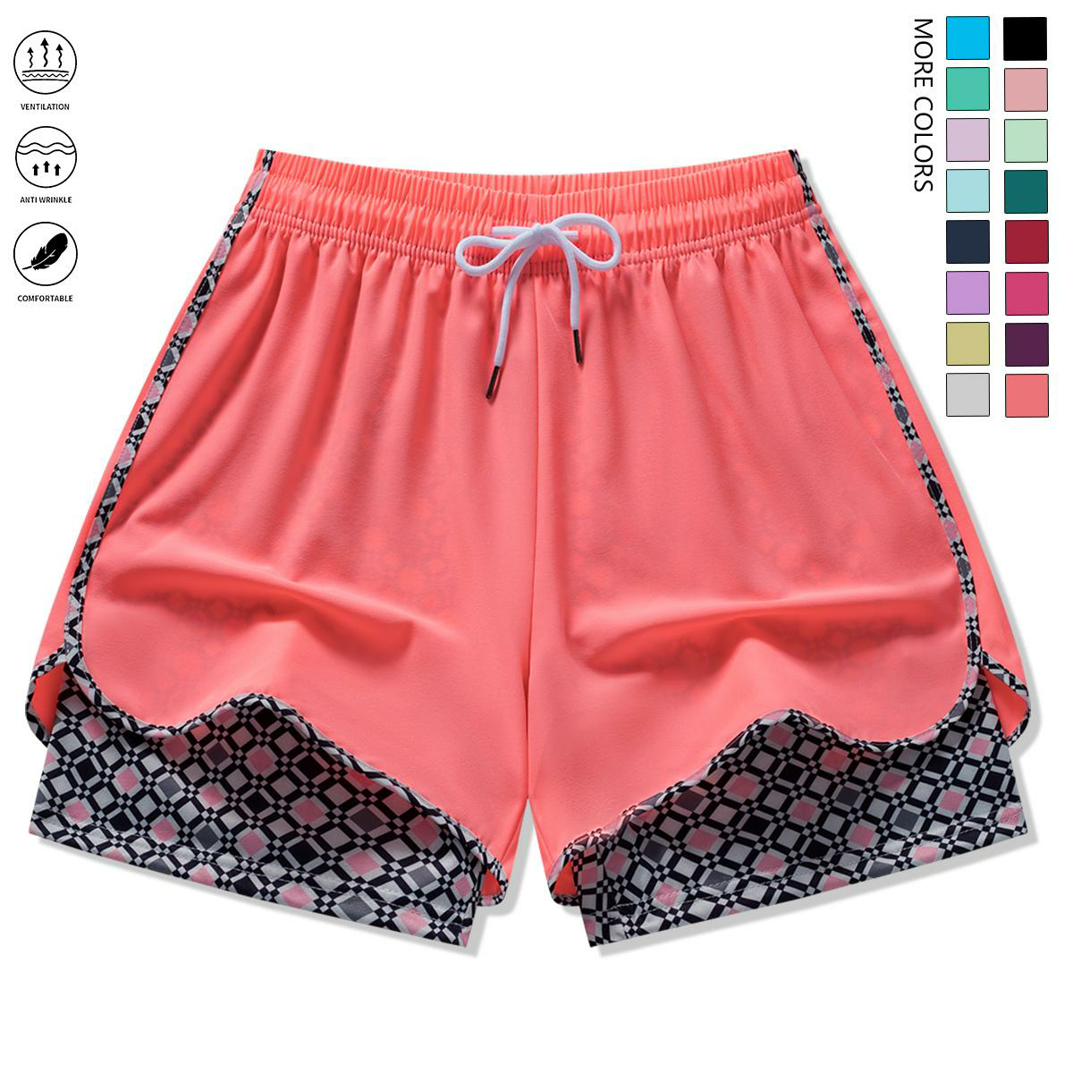Set of 3 women’s casual athletic shorts featuring elastic waistband with lining