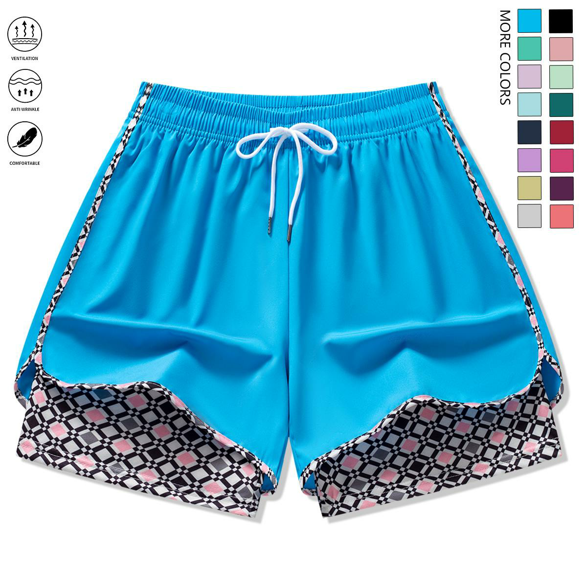 Set of 3 women’s casual athletic shorts featuring elastic waistband with lining