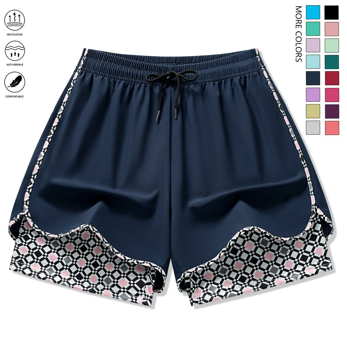 Set of 3 women’s casual athletic shorts featuring elastic waistband with lining