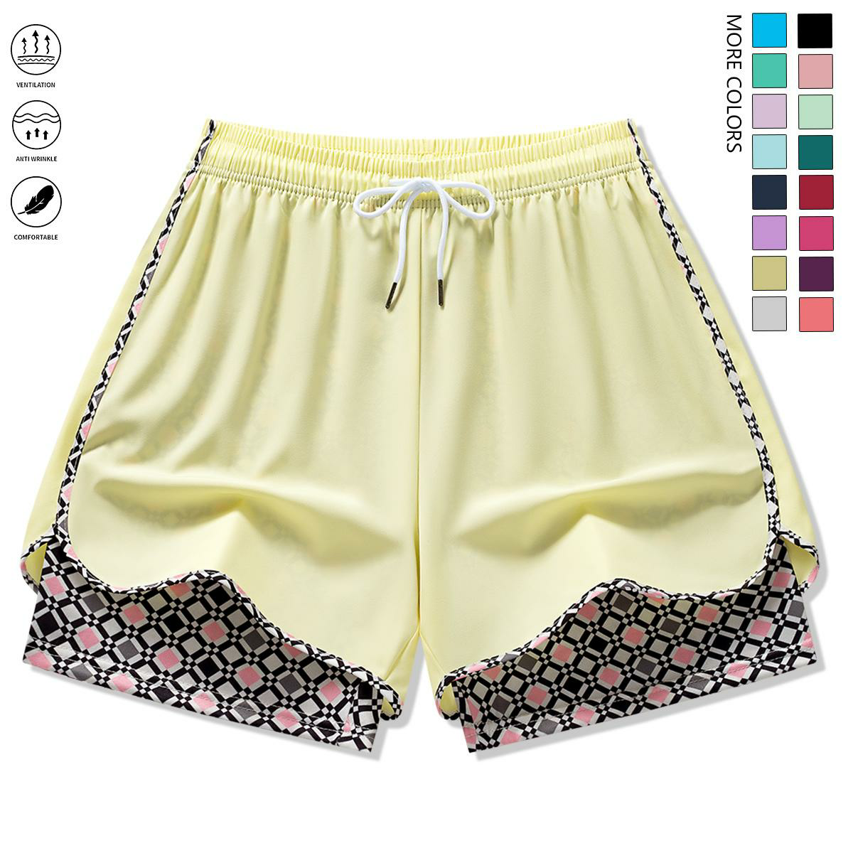 Set of 3 women’s casual athletic shorts featuring elastic waistband with lining