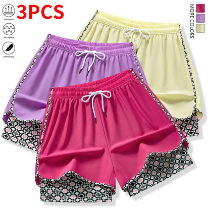 Set of 3 women’s casual athletic shorts featuring elastic waistband with lining