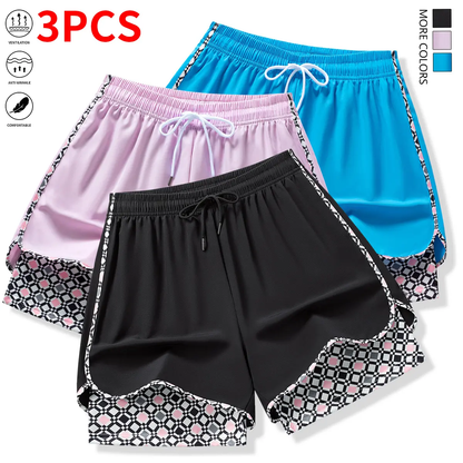 Set of 3 women’s casual athletic shorts featuring elastic waistband with lining
