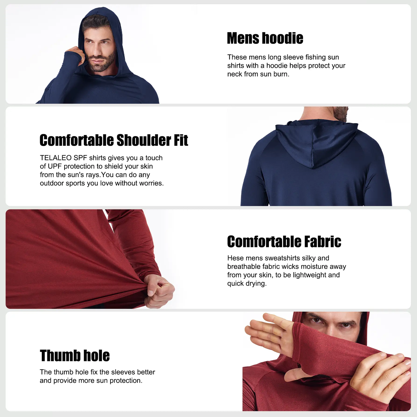 Men's Dry Fit Athletic Shirt Long Sleeve Fishing Hoodies Workout Tops