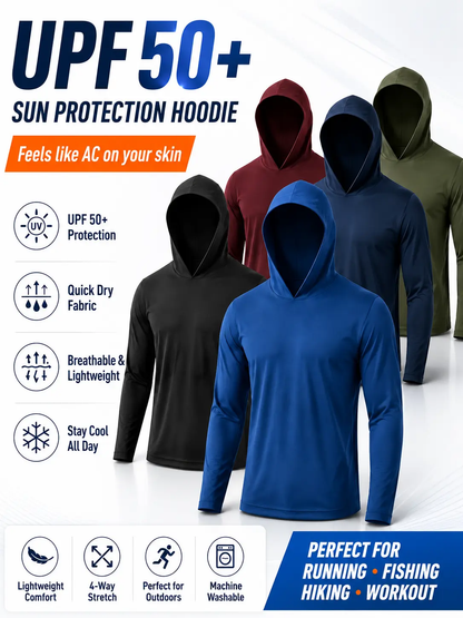 Men UPF 50+ Sun Protection Hoodie Long Sleeve T Shirts Pack Quick Dry Shirt
