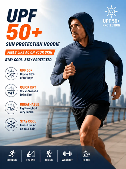 Men UPF 50+ Sun Protection Hoodie Long Sleeve T Shirts Pack Quick Dry Shirt