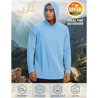 Men's Hooded UPF 50+ Long Sleeve Shirts Quick Dry Athletic Fishing Shirts Rash Guards