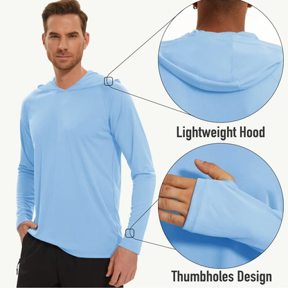 Men's Hooded UPF 50+ Long Sleeve Shirts Quick Dry Athletic Fishing Shirts Rash Guards