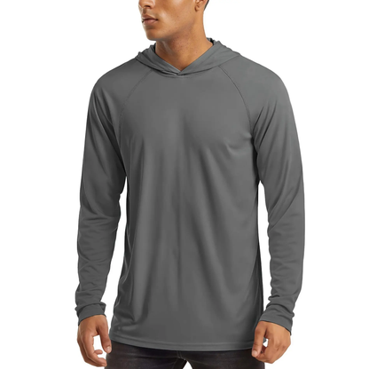 Men's Hooded UPF 50+ Long Sleeve Shirts Quick Dry Athletic Fishing Shirts Rash Guards
