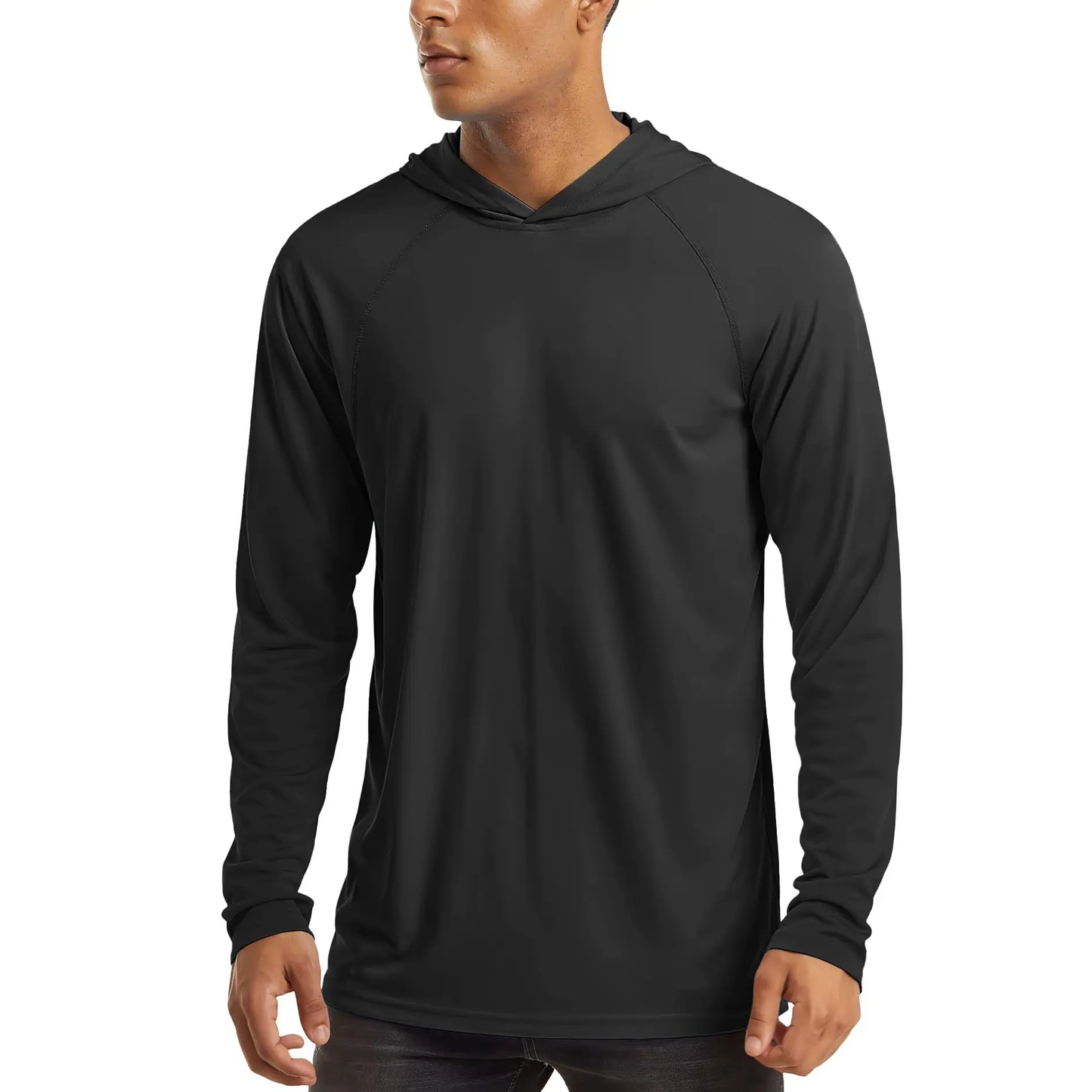 Men's Hooded UPF 50+ Long Sleeve Shirts Quick Dry Athletic Fishing Shirts Rash Guards